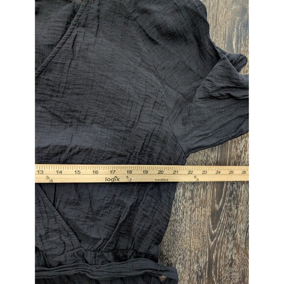 H&M Dress Womens XL Black Long‎ Sleeve Crinkled Belted Wrap V Neck Tunic Top - Picture 7 of 8
